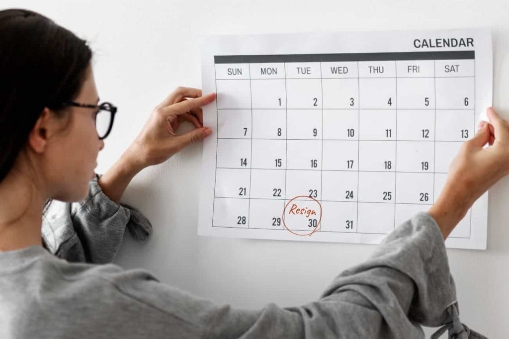 Calendar with Resign marked on the 30th representing employee leave or resignation tracking